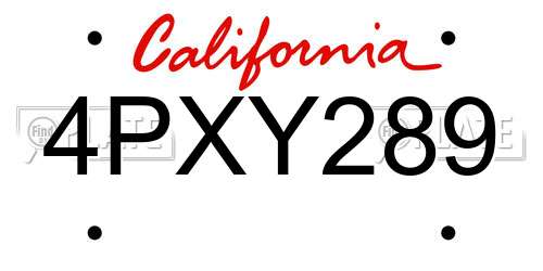 4PXY289 California License Plate