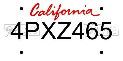 4PXZ465 California License Plate
