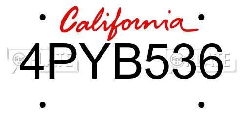 4PYB536 California License Plate