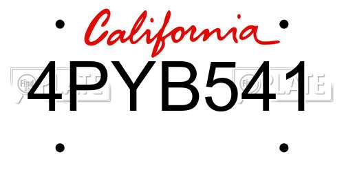 4PYB541 California License Plate