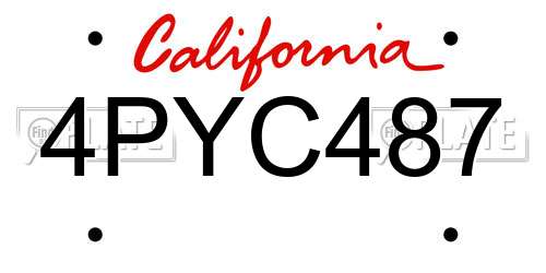 4PYC487 California License Plate