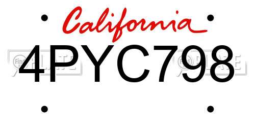4PYC798 California License Plate