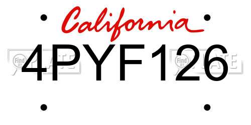 4PYF126 California License Plate