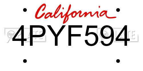 4PYF594 California License Plate