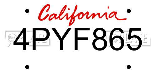 4PYF865 California License Plate