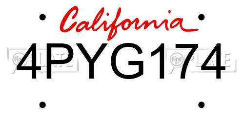 4PYG174 California License Plate