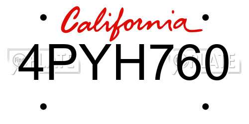 4PYH760 California License Plate