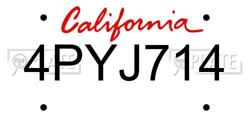 4PYJ714 California License Plate