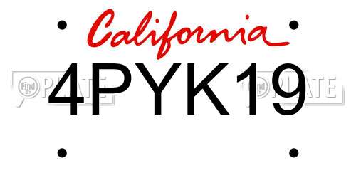 4PYK19 California License Plate