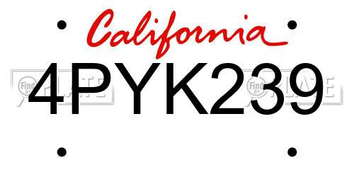4PYK239 California License Plate