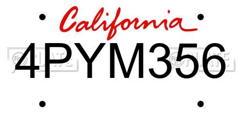 4PYM356 California License Plate