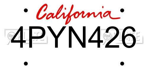 4PYN426 California License Plate