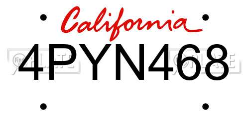 4PYN468 California License Plate