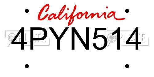 4PYN514 California License Plate