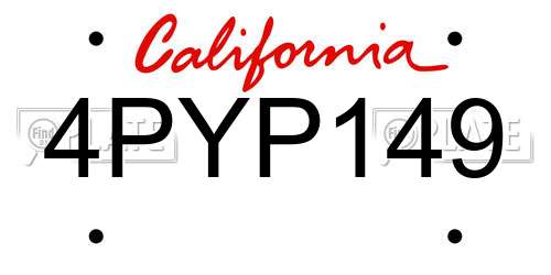 4PYP149 California License Plate