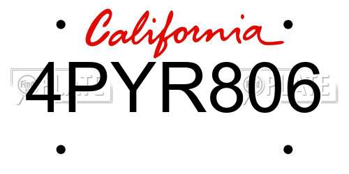 4PYR806 California License Plate