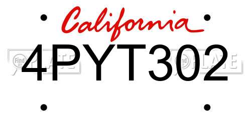 4PYT302 California License Plate