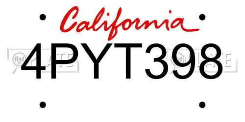 4PYT398 California License Plate