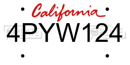 4PYW124 California License Plate