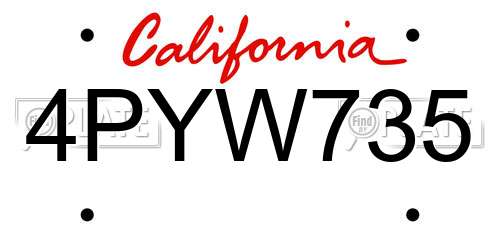 4PYW735 California License Plate