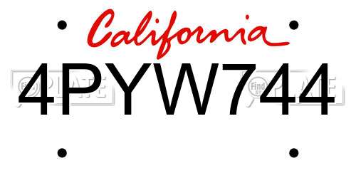 4PYW744 California License Plate