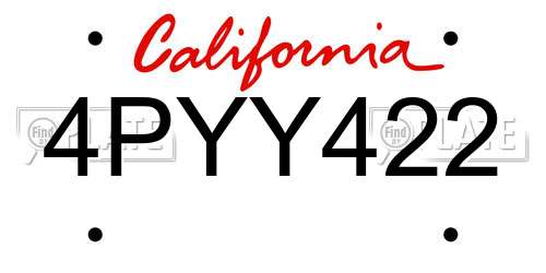 4PYY422 California License Plate
