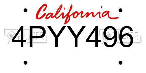4PYY496 California License Plate