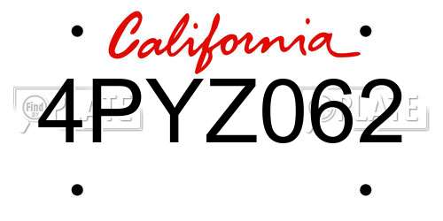 4PYZ062 California License Plate