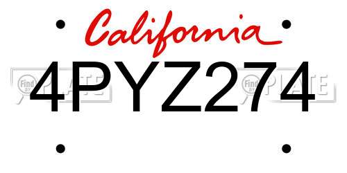 4PYZ274 California License Plate