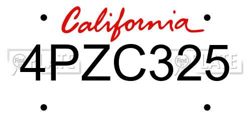 4PZC325 California License Plate
