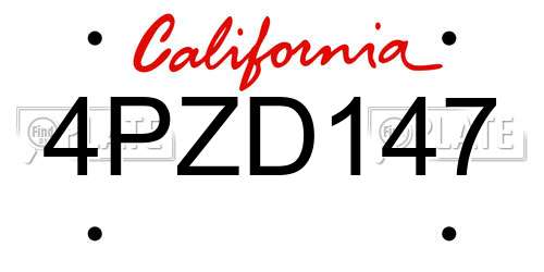 4PZD147 California License Plate