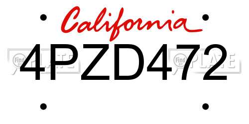 4PZD472 California License Plate