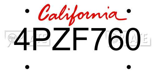 4PZF760 California License Plate