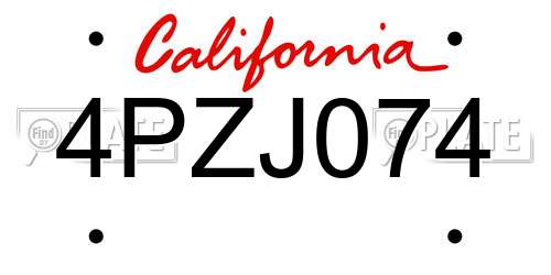 4PZJ074 California License Plate