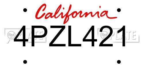 4PZL421 California License Plate