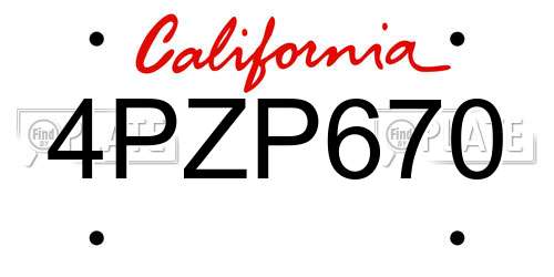4PZP670 California License Plate