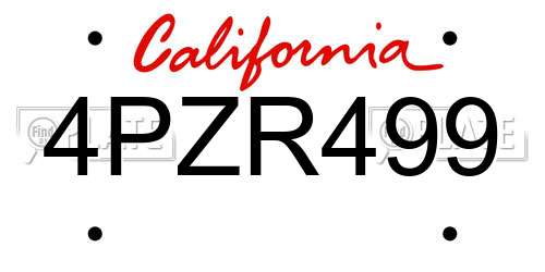 4PZR499 California License Plate