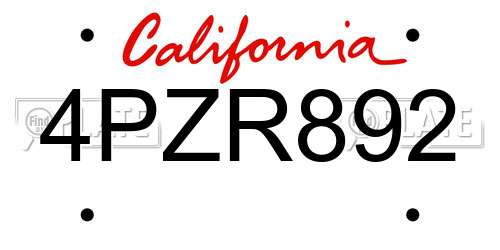 4PZR892 California License Plate