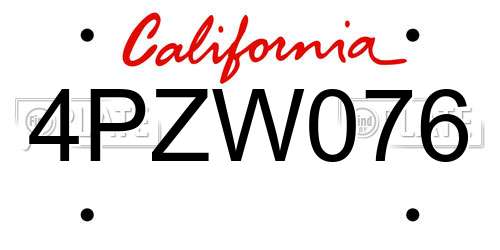 4PZW076 California License Plate