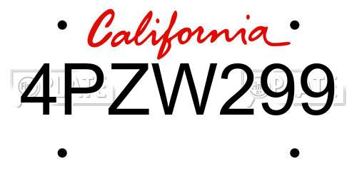 4PZW299 California License Plate