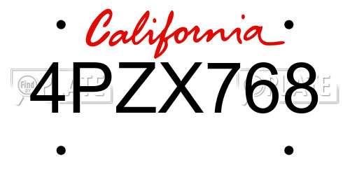 4PZX768 California License Plate
