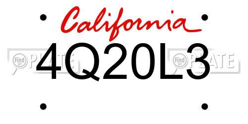 4Q20L3 California License Plate
