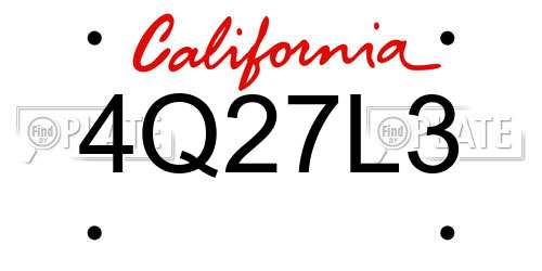 4Q27L3 California License Plate