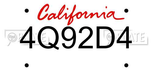 4Q92D4 California License Plate