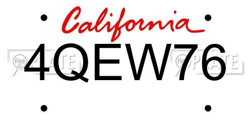 4QEW76 California License Plate