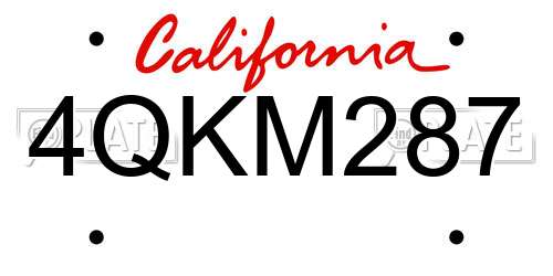 4QKM287 California License Plate