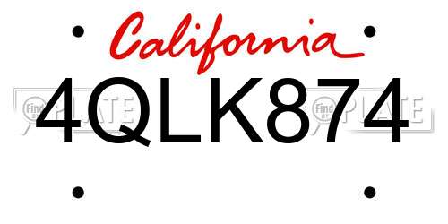 4QLK874 California License Plate