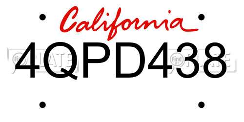 4QPD438 California License Plate
