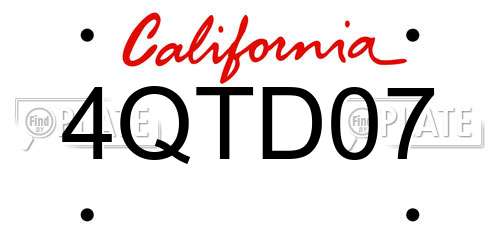 4QTD07 California License Plate