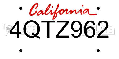 4QTZ962 California License Plate